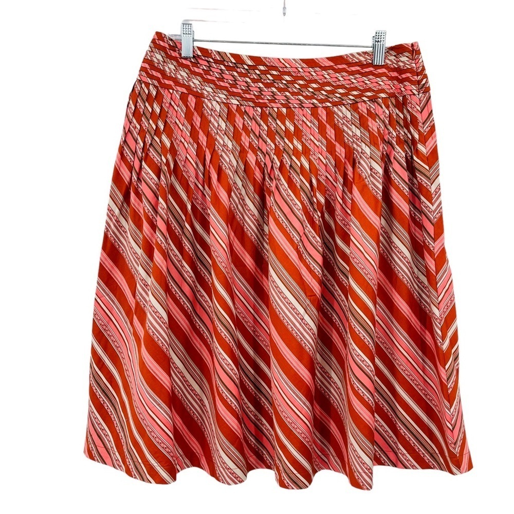 Talbots A lined pleated skirt cotton stripe orange pink brown women's size 10